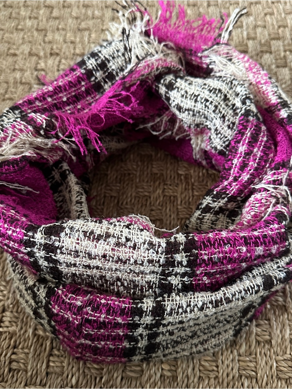 Fuchsia Brown Cream Plaid Lightweight Women's Infinity Scarf